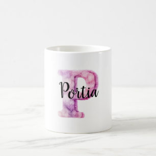 Rosa Lila Gemütlicher Buchstabe P Name  Kaffeetasse