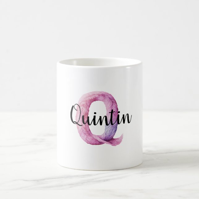 Rosa Lila Gemütlicher Buchstabe Q Name Kaffeetasse (Mittel)