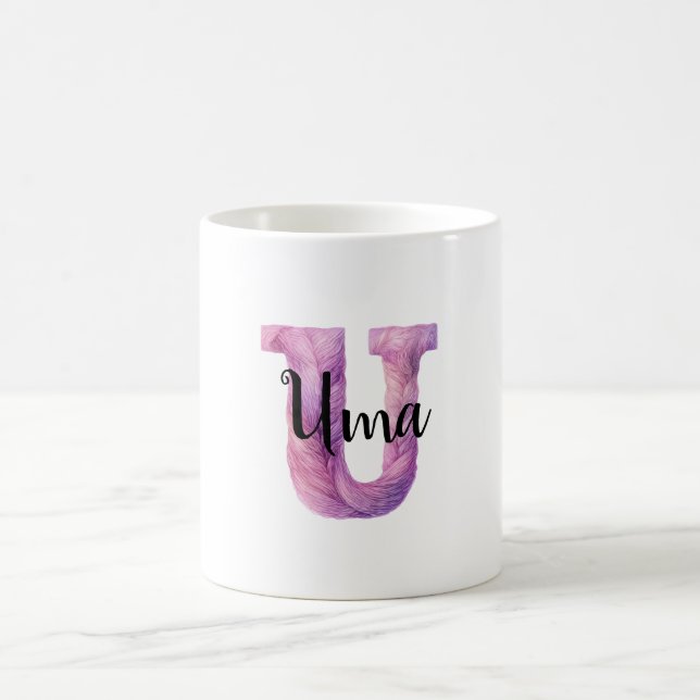 Rosa Lila Gemütlicher Buchstabe U Name  Kaffeetasse (Mittel)