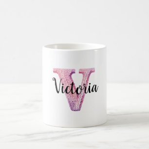 Rosa Lila Gemütlicher Buchstabe V Name Kaffeetasse