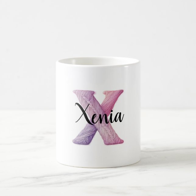 Rosa Lila Gemütlicher Buchstabe X Name  Kaffeetasse (Mittel)