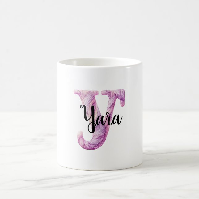Rosa Lila Gemütlicher Buchstabe Y Name  Kaffeetasse (Mittel)