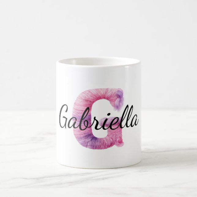 Rosa Lila Gemütlicher G Name Kaffeetasse (Mittel)