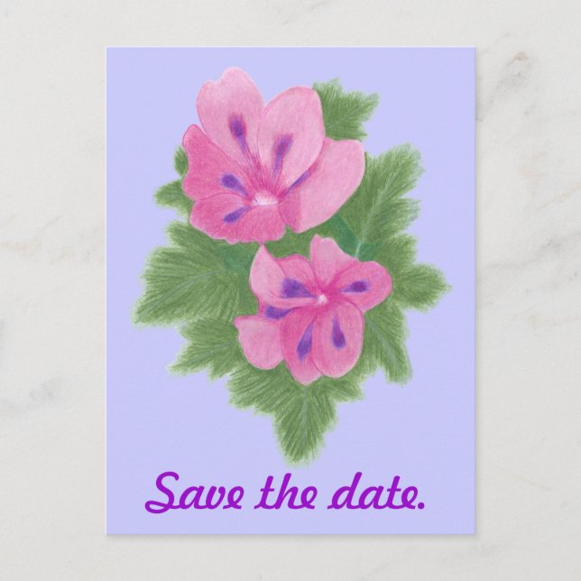 Rosa Lila Geranium Save the Date Postkarten (Vorderseite)