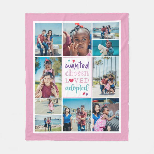 Rosa Lila Gewollt ausgewählte Adoptiert Collage Fleecedecke (Vorderseite)
