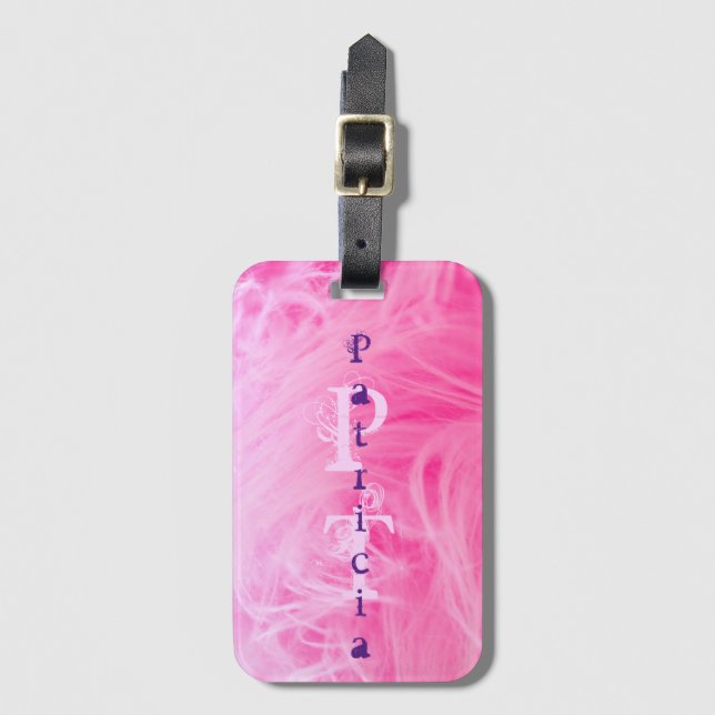 Rosa Lila Girl Simple Modern Monogram Template Gepäckanhänger (Vorderseite Vertikal)