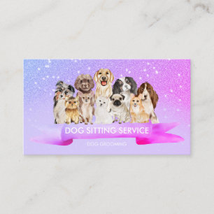 Rosa Lila Glitz Petsitter Hund Groomer Visitenkarte