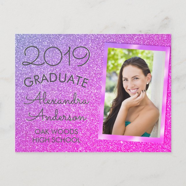 Rosa - Lila Glitzer Abschluss Ankündigung (Vorderseite)