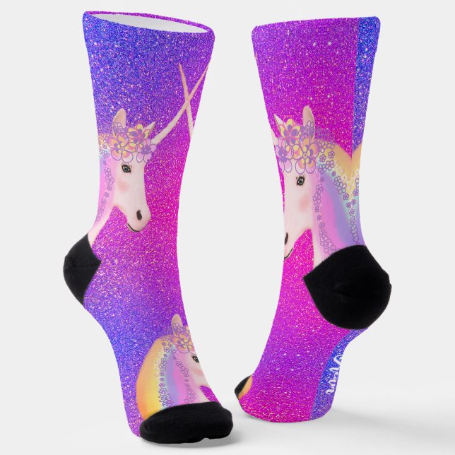 Rosa Lila Glitzer Einhorn Regenbogen Socken (Gewinkelt)