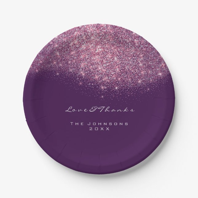 Rosa Lila Glitzer Geburtstag 16. Hochzeit Pappteller (Vorderseite)