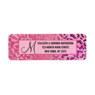 Rosa Lila Glitzer Leopard Animal Print Monogram
