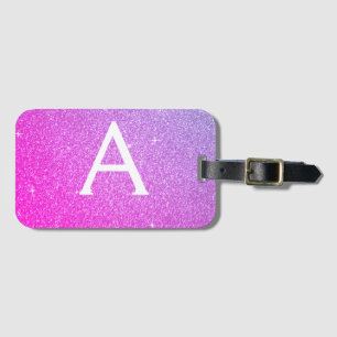 Rosa - Lila Glitzer Monogramm-Name Gepäckanhänger