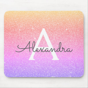 Rosa Lila Glitzer Monogramm Name Mousepad