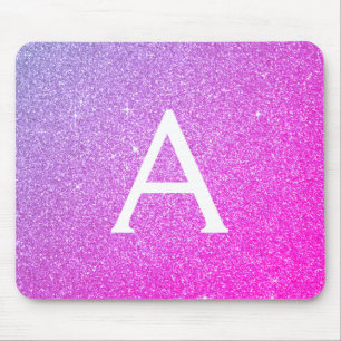 Rosa Lila Glitzer Monogramm Name Mousepad