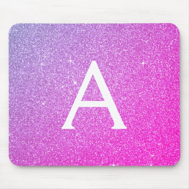 Rosa Lila Glitzer Monogramm Name Mousepad (Vorne)