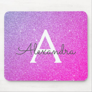 Rosa Lila Glitzer Monogramm Name Mousepad