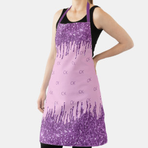 Rosa lila Glitzer rosa Monogramm-Initialen Schürze