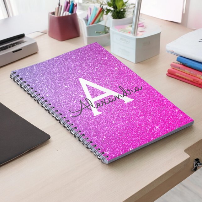 Rosa Lila Glitzer Sparkeller Monogram Notebook Notizblock (Von Creator hochgeladen)