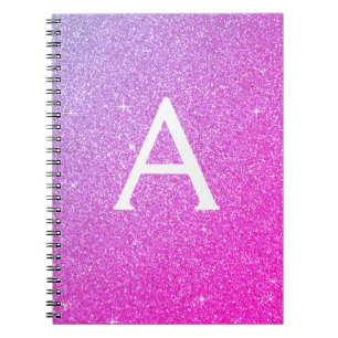 Rosa Lila Glitzer Sparkeller Monogram Notebook Notizblock