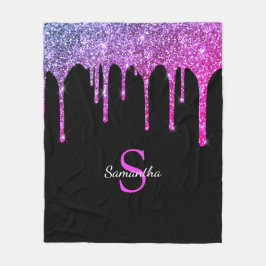 Rosa Lila Glitzer Sparkeln Tropfen Monogramm Name Fleecedecke