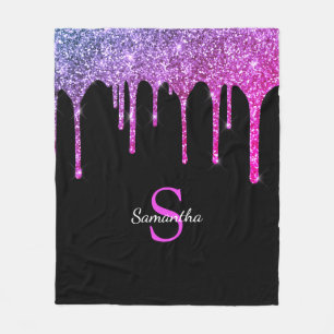 Rosa Lila Glitzer Sparkeln Tropfen Monogramm Name Fleecedecke