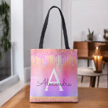 Rosa Lila Glitzer Sparkle Elegantes Monogramm<br><div class="desc">Gold,  Rosa und Lila Rainbow Pastel Ombre Imitate Sparkle und Dripping Glitzer Metallic Stainless Steel Foil Elegant Monogram Book Bag. Diese Büchertasche kann auf Ihren Anfangs- und Vornamen angepasst werden und als Geschenk für Weihnachten,  Süß 16,  18,  21,  30,  40,  50 oder 60. Geburtstag,  Brautparty oder Hochzeit gegeben werden.</div>