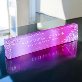 Rosa Lila Glitzer Sparkle Eyelash-Erweiterungen Namensplakette