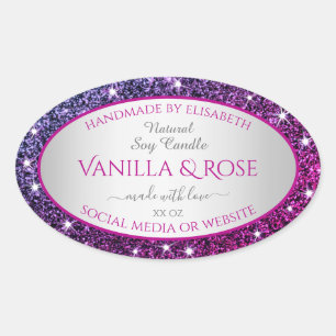 Rosa Lila Glitzer-Sparkle-Sterne-Produktkennzeichn Ovaler Aufkleber