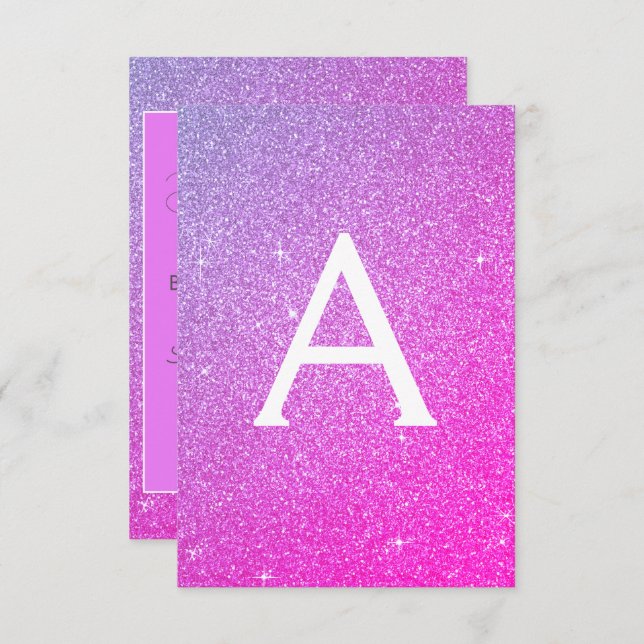 Rosa Lila Glitzer Sweet 16 Save the Date Einladung (Vorne/Hinten)