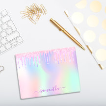 Rosa lila Glitzer Tropfen holografischer Name