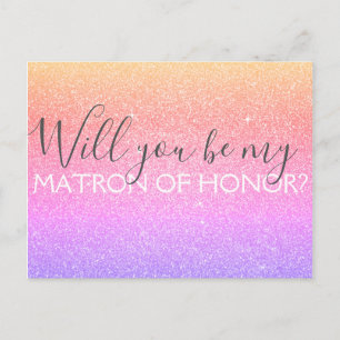 Rosa lila Glitzer-u. Schein-Matrone der Ehre Einladungspostkarte