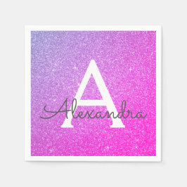 Rosa - Lila Glitzer und Sparkle Monogram - Geburts Serviette