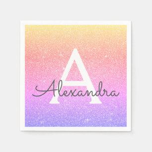 Rosa - Lila Glitzer und Sparkle Monogram - Geburts Serviette