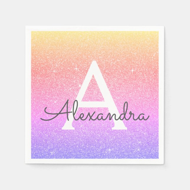 Rosa - Lila Glitzer und Sparkle Monogram - Geburts Serviette (Vorderseite)