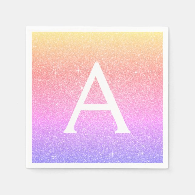 Rosa - Lila Glitzer und Sparkle Monogram - Geburts Serviette (Vorderseite)