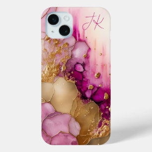 Rosa Lila Gold Marmor Personalisiertes Monogramm Case-Mate iPhone Hülle