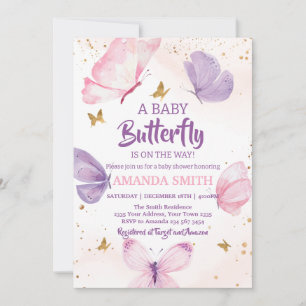 Rosa Lila Gold Schmetterling Baby Shower Einladung