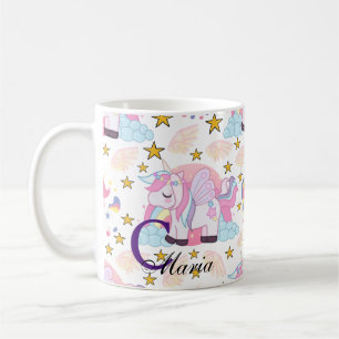 Rosa Lila Gold Star Unicorn Name Monogramm Kaffeetasse
