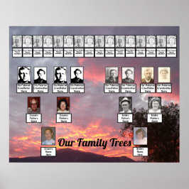 Rosa Lila goldgelbe Wolken mit zwei Familienbäumen Poster