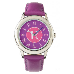 Rosa, lila grafische Monogrammmädchenuhr Armbanduhr