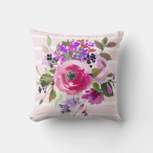 Rosa Lila grüne Aquarellfarbe Rosa Streifen Kissen