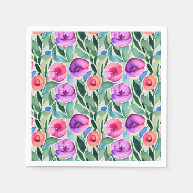 Rosa, Lila, grüne Blume Serviette (Vorderseite)