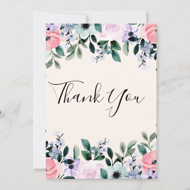 Rosa, Lila grüne Farbe, Blumenrinde Dankeskarte (Vorderseite)