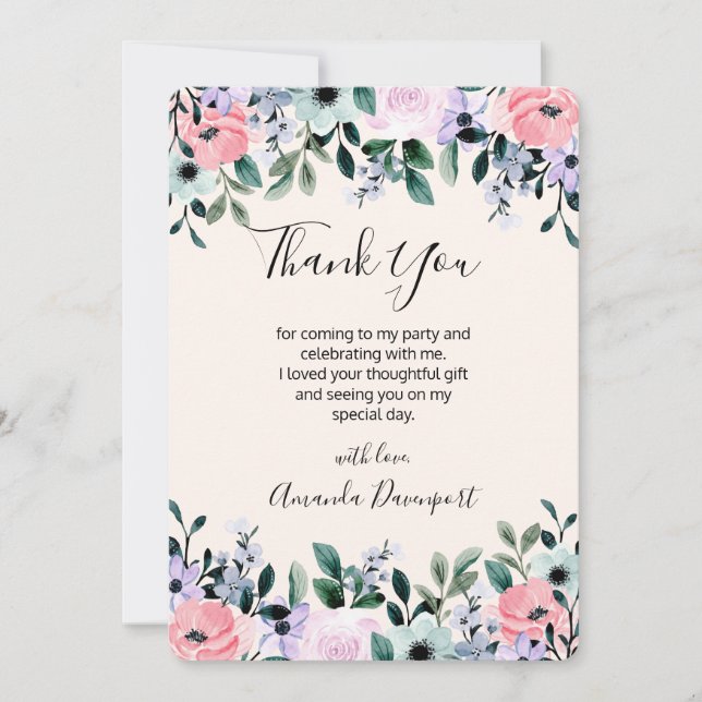 Rosa, Lila grüne Farbe, Blumenrinde Dankeskarte (Vorderseite)