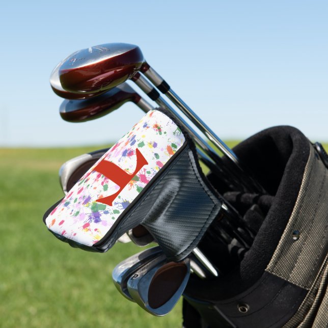 Rosa Lila grüne Farbe Platsch Rote Monogramm Golf Headcover (In Situ)