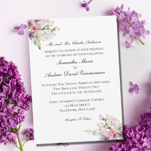 Rosa Lila Grüne Florale Formelle Elegante Hochzeit Einladung
