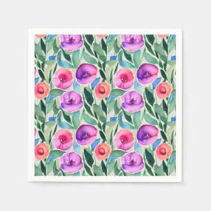 Rosa, lila, grüne Wasserfarben-Blumen Serviette