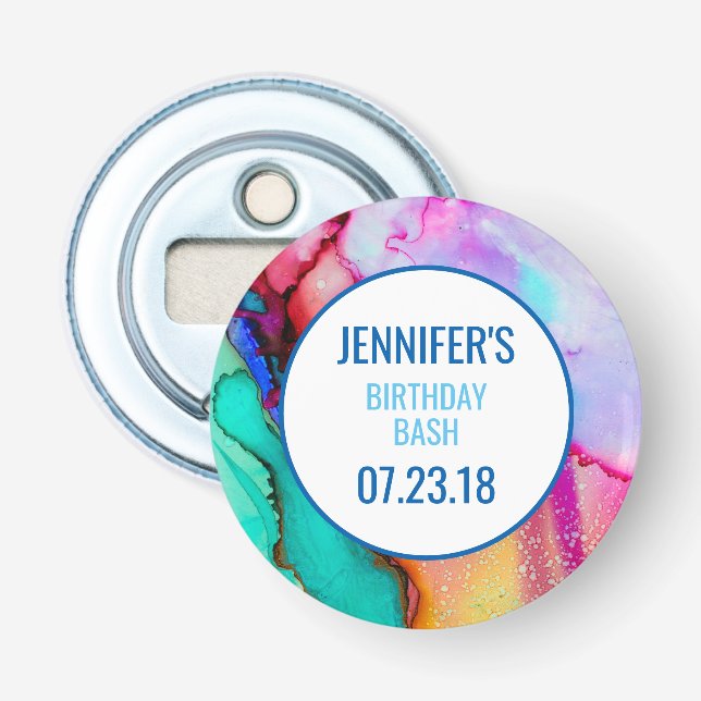 Rosa Lila grüner Marmor Abstrakte Wasserfarbe Flaschenöffner (Vorderseite)