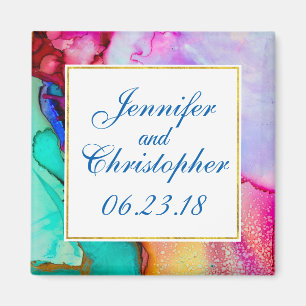 Rosa Lila grüner Marmor Abstrakte Wasserfarbe Magnet