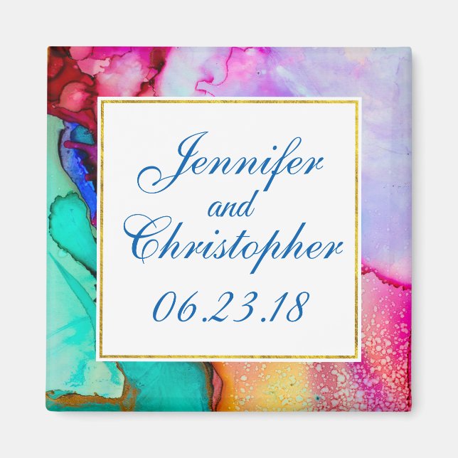 Rosa Lila grüner Marmor Abstrakte Wasserfarbe Magnet (Vorne)